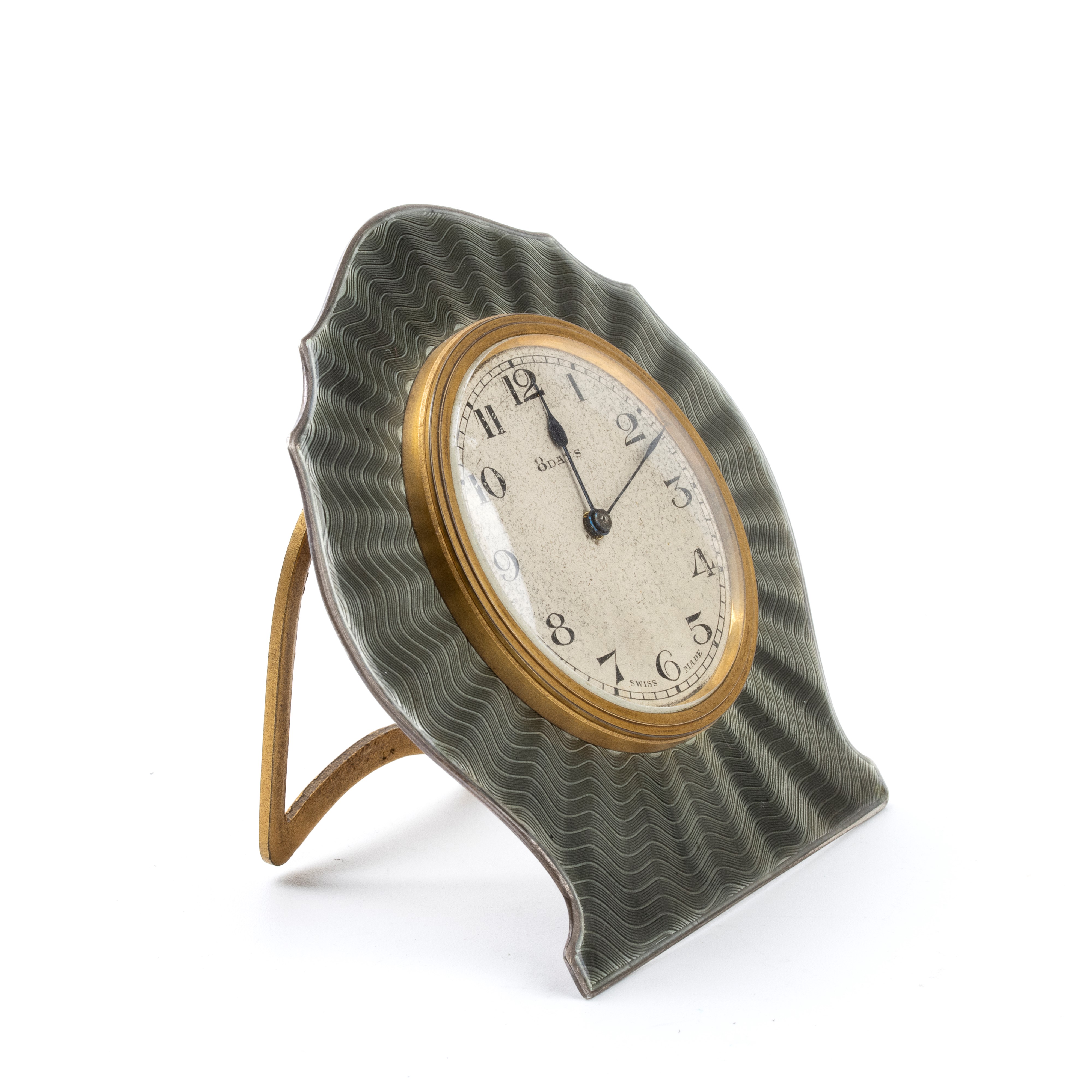 Orologio da Tavolo Art Déco in Argento e Smalti
