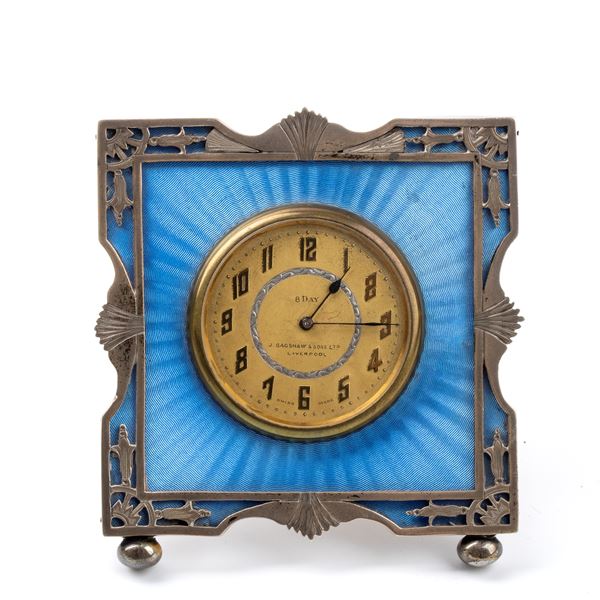 William Comyns &amp; Sons Ltd (Richard Comyns) - Art Déco sterling silver and enamel table clock