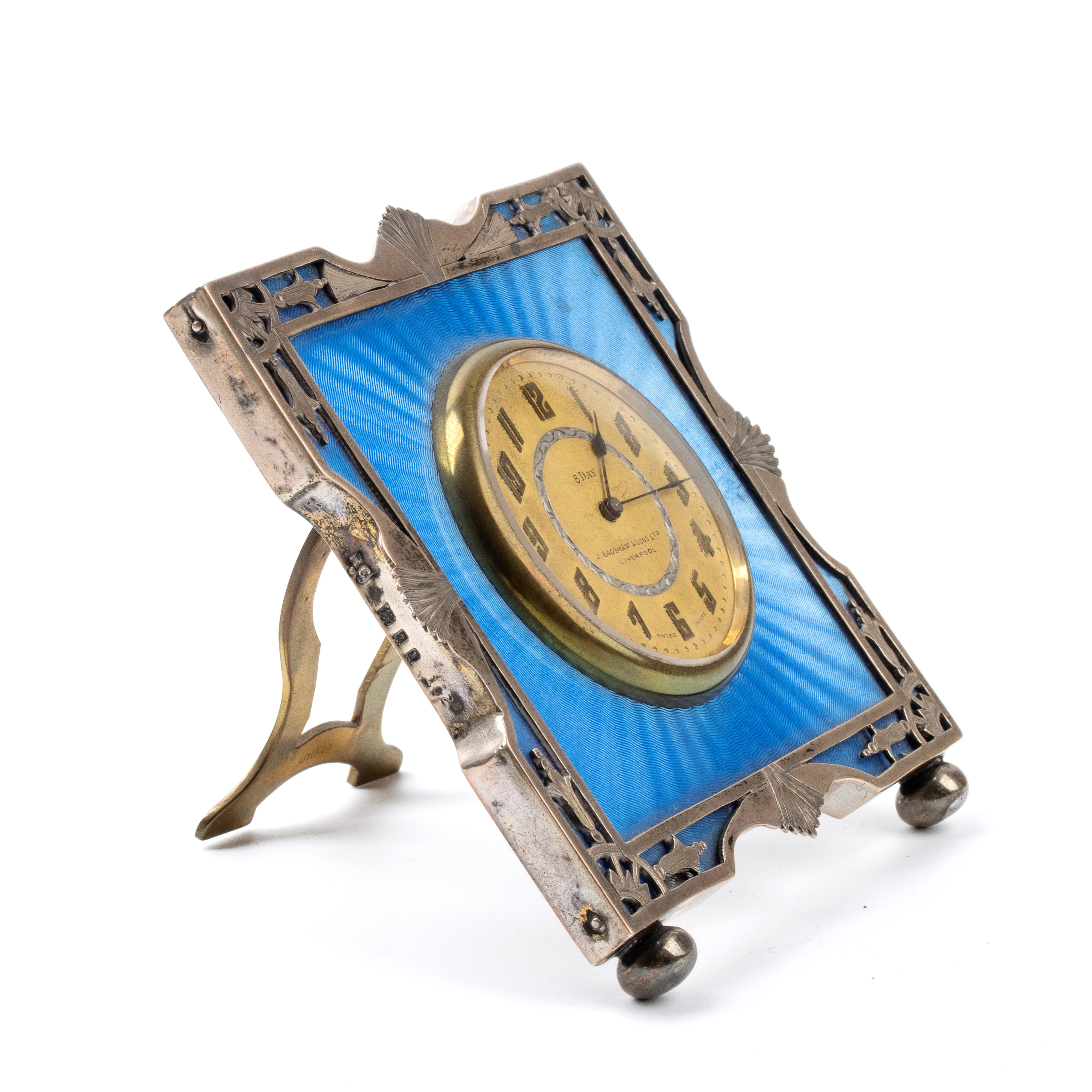 Orologio da tavolo Art Déco in argento e smalti