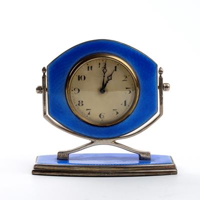 Orologio da Tavolo Art Déco in Argento e Smalti