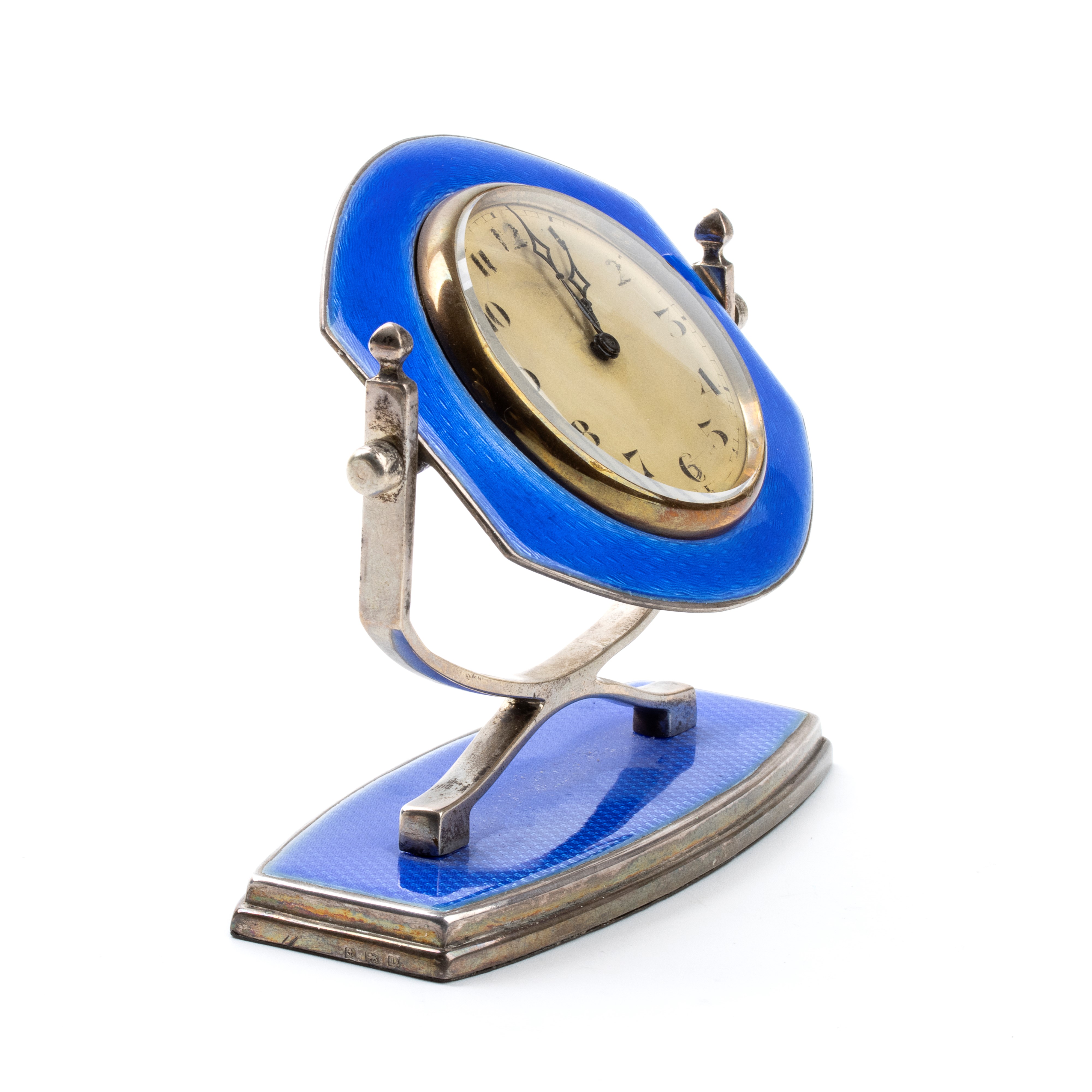 Orologio da Tavolo Art Déco in Argento e Smalti