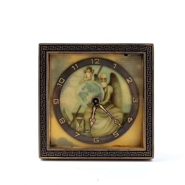 Art Déco table clock with enamels