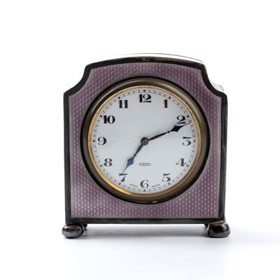 Orologio da Tavolo Art Déco in Argento e Smalti