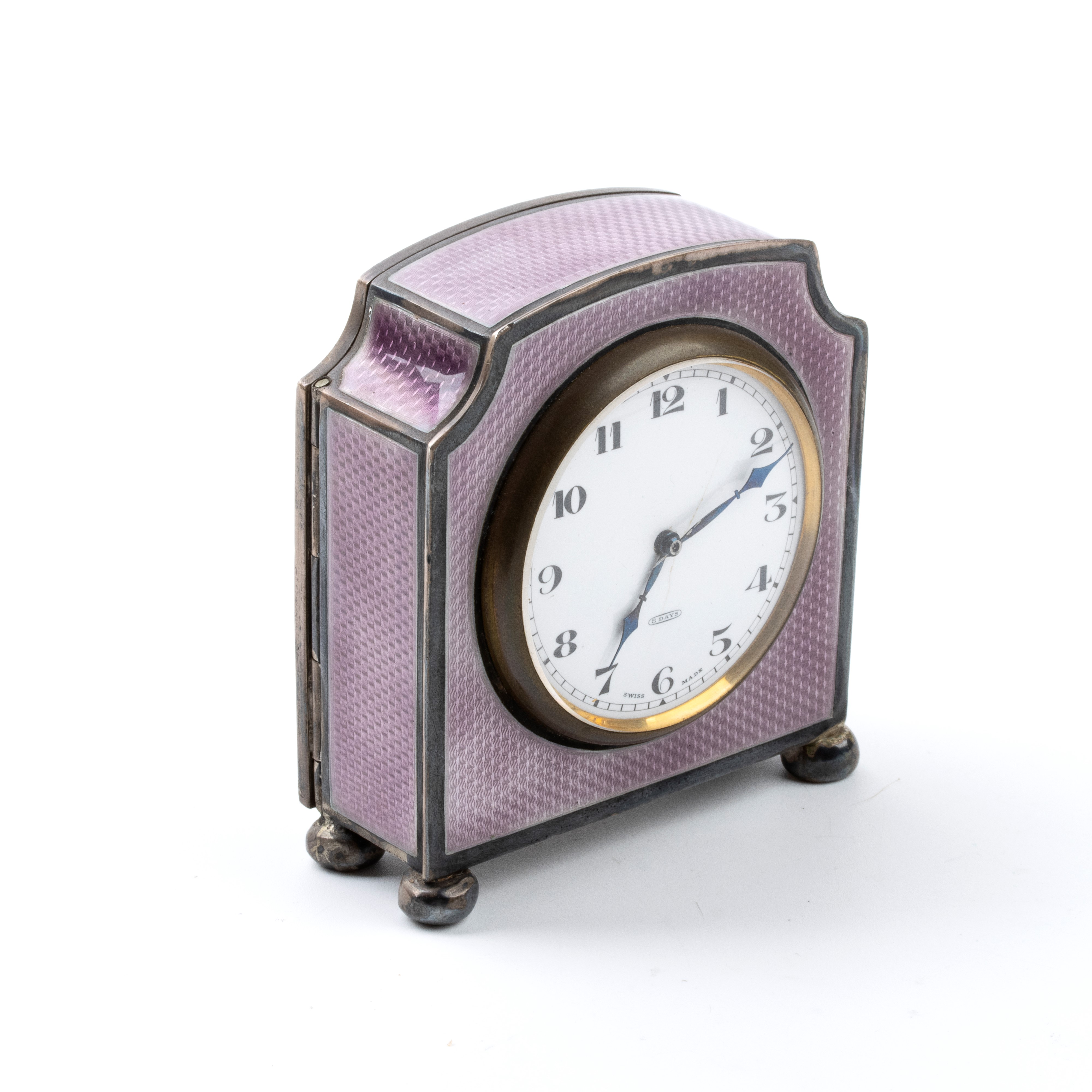Orologio da Tavolo Art Déco in Argento e Smalti