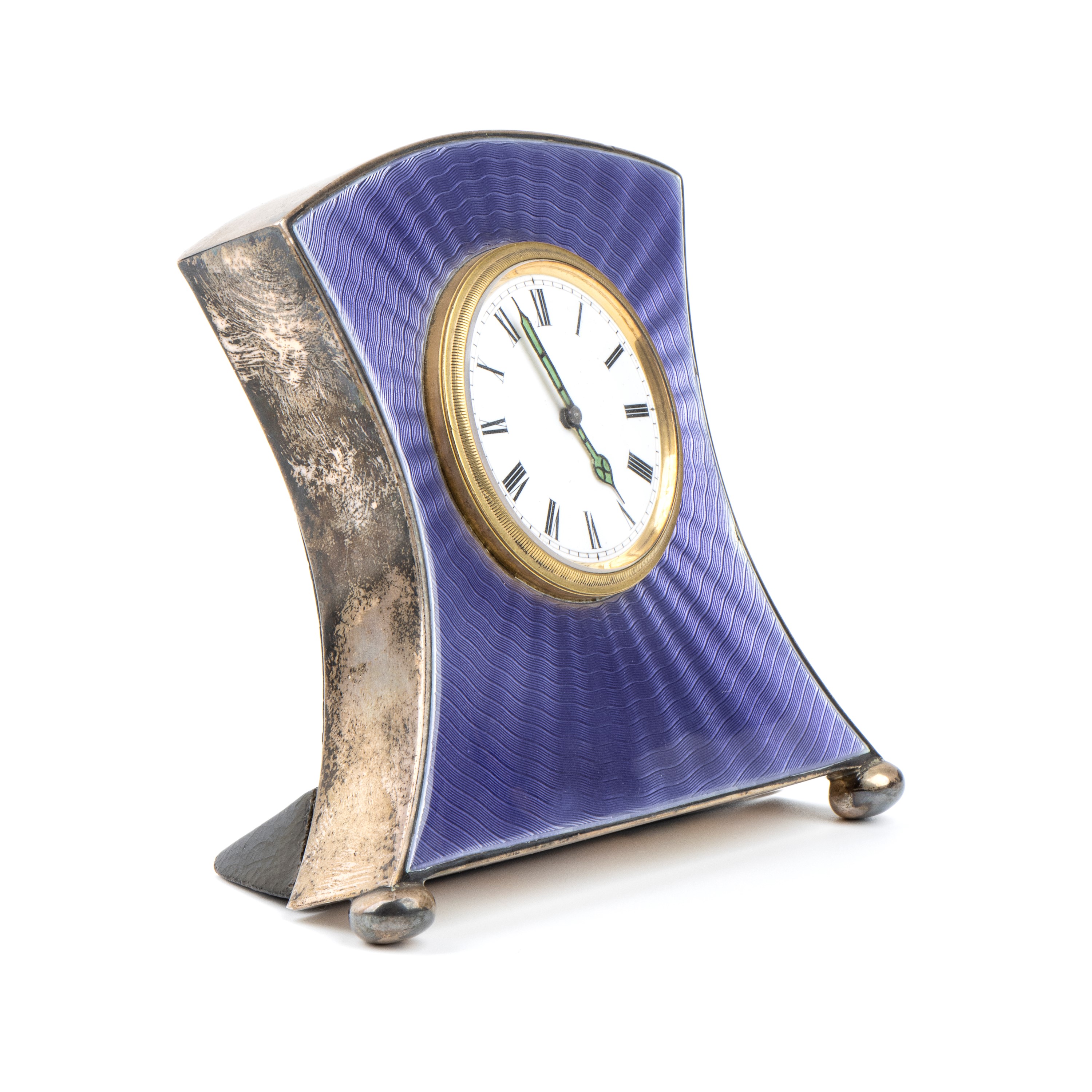 William Hutton & Sons Ltd - Orologio da Tavolo Art Déco in Argento e Smalti