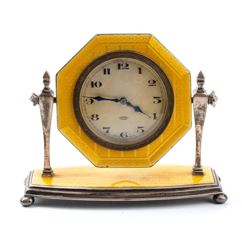 Orologio da tavolo Art Déco in argento e smalti