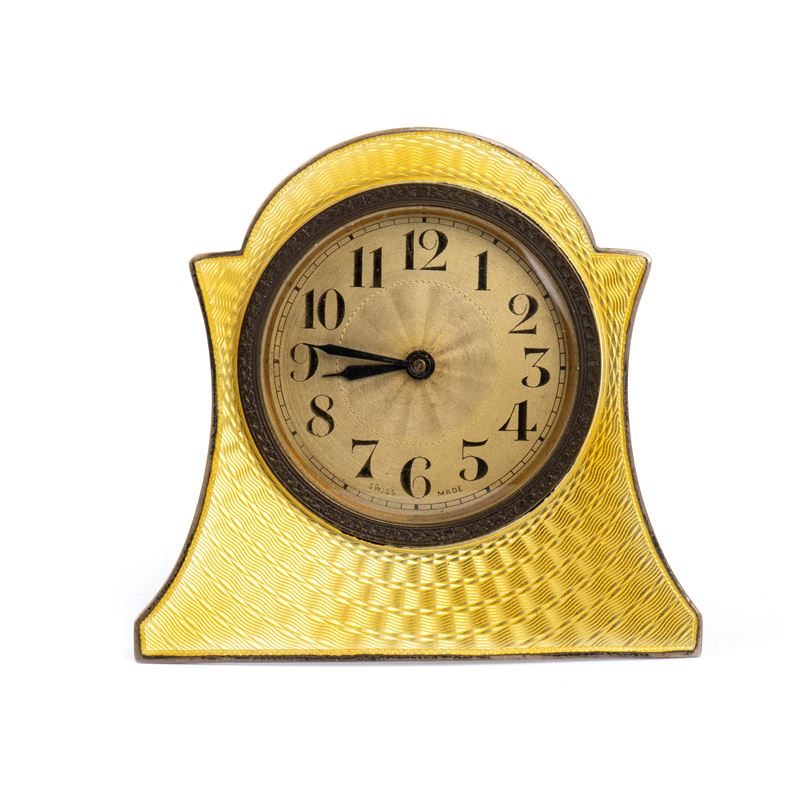 Orologio da Tavolo Art Déco in Argento e Smalti