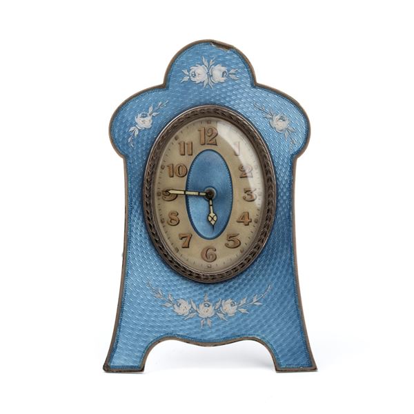 Stockwell &amp; Co (George Stockwell) - Art Déco sterling silver and enamel table clock