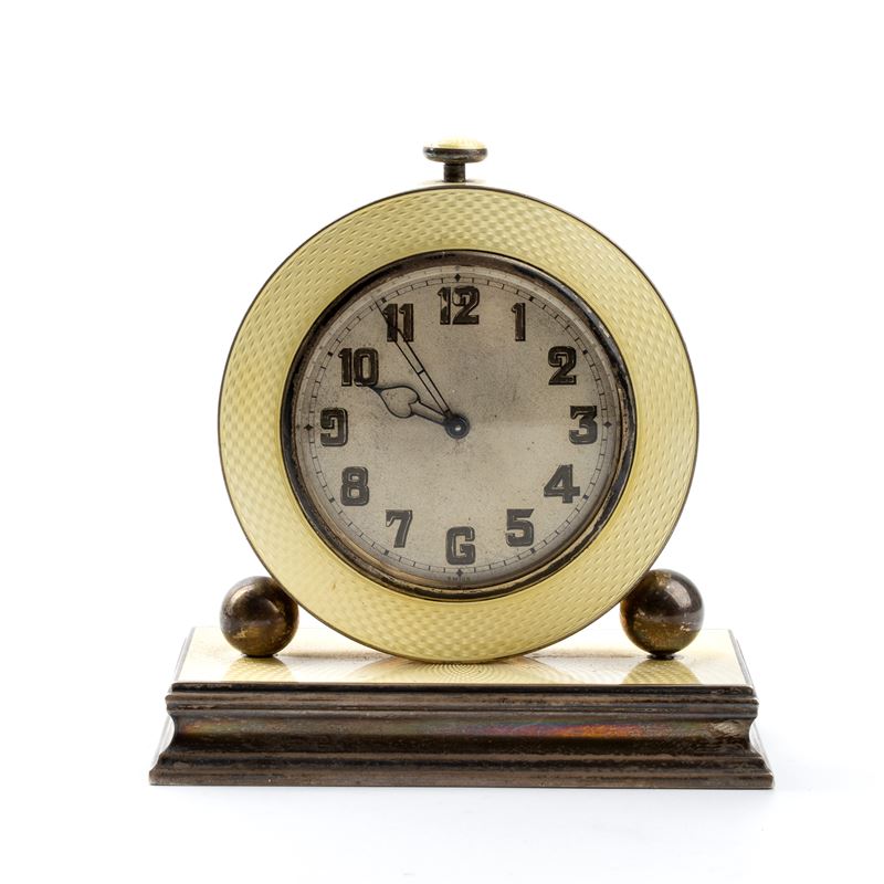Orologio da Tavolo Art Déco in Argento e Smalti