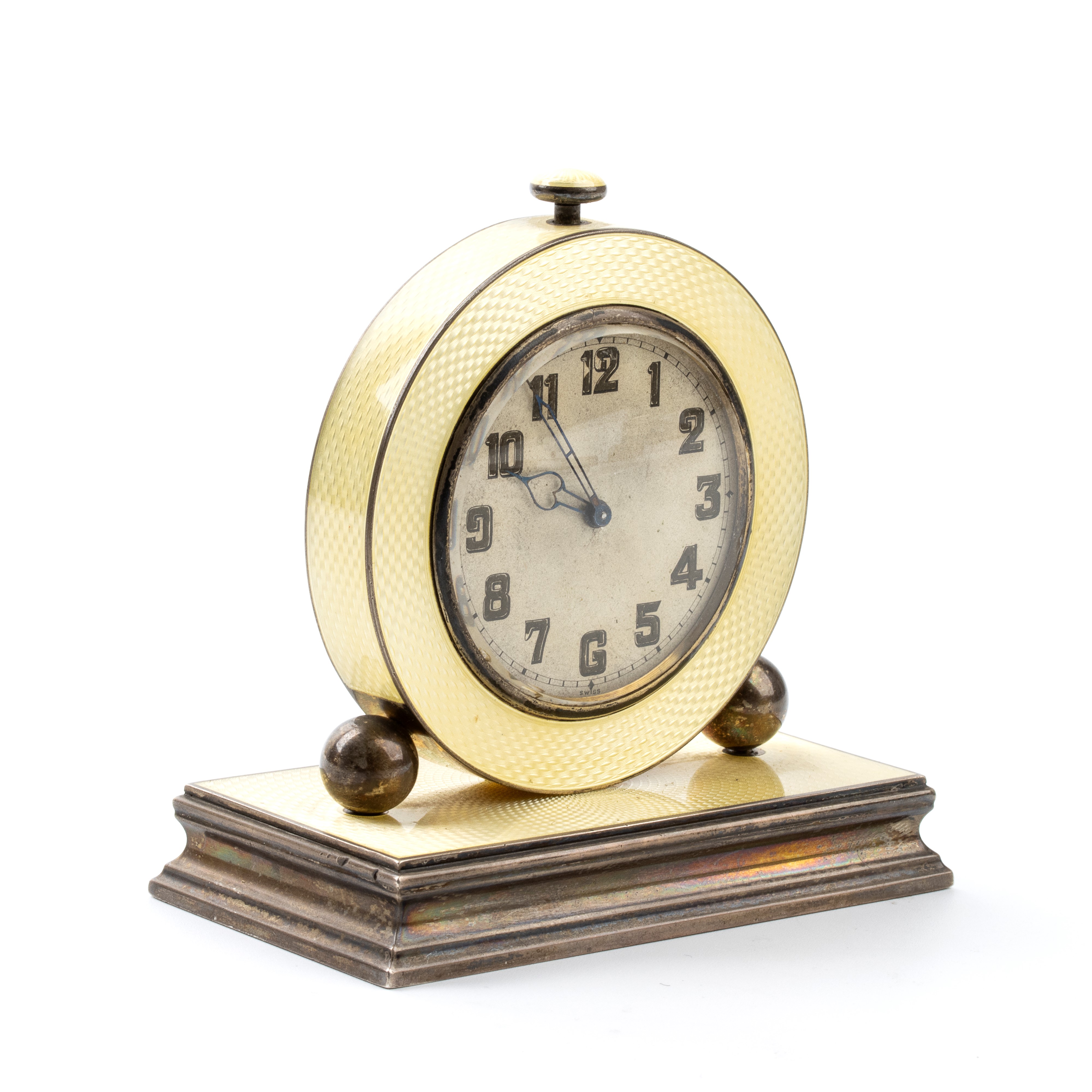 Orologio da Tavolo Art Déco in Argento e Smalti