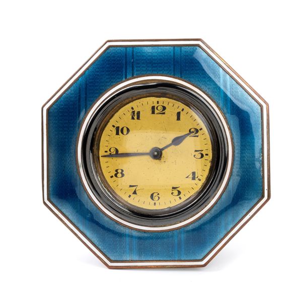 Art Déco metal and enamel table clock