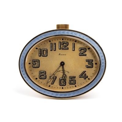 Orologio da Tavolo Art Déco in Metallo Dorato e Smalti