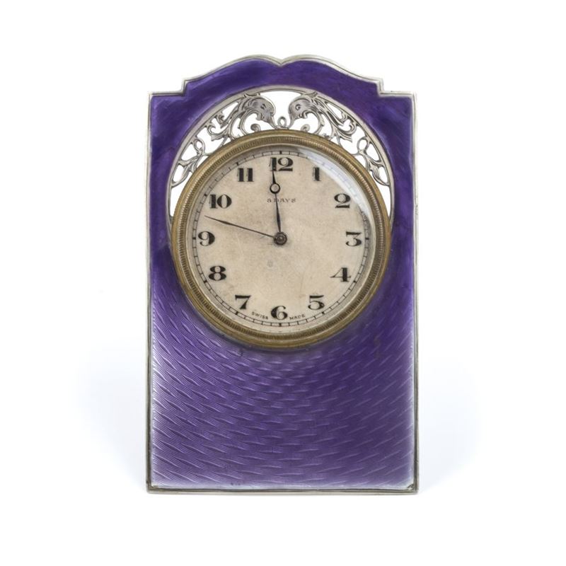 Orologio da Tavolo Art Déco in Argento e Smalti