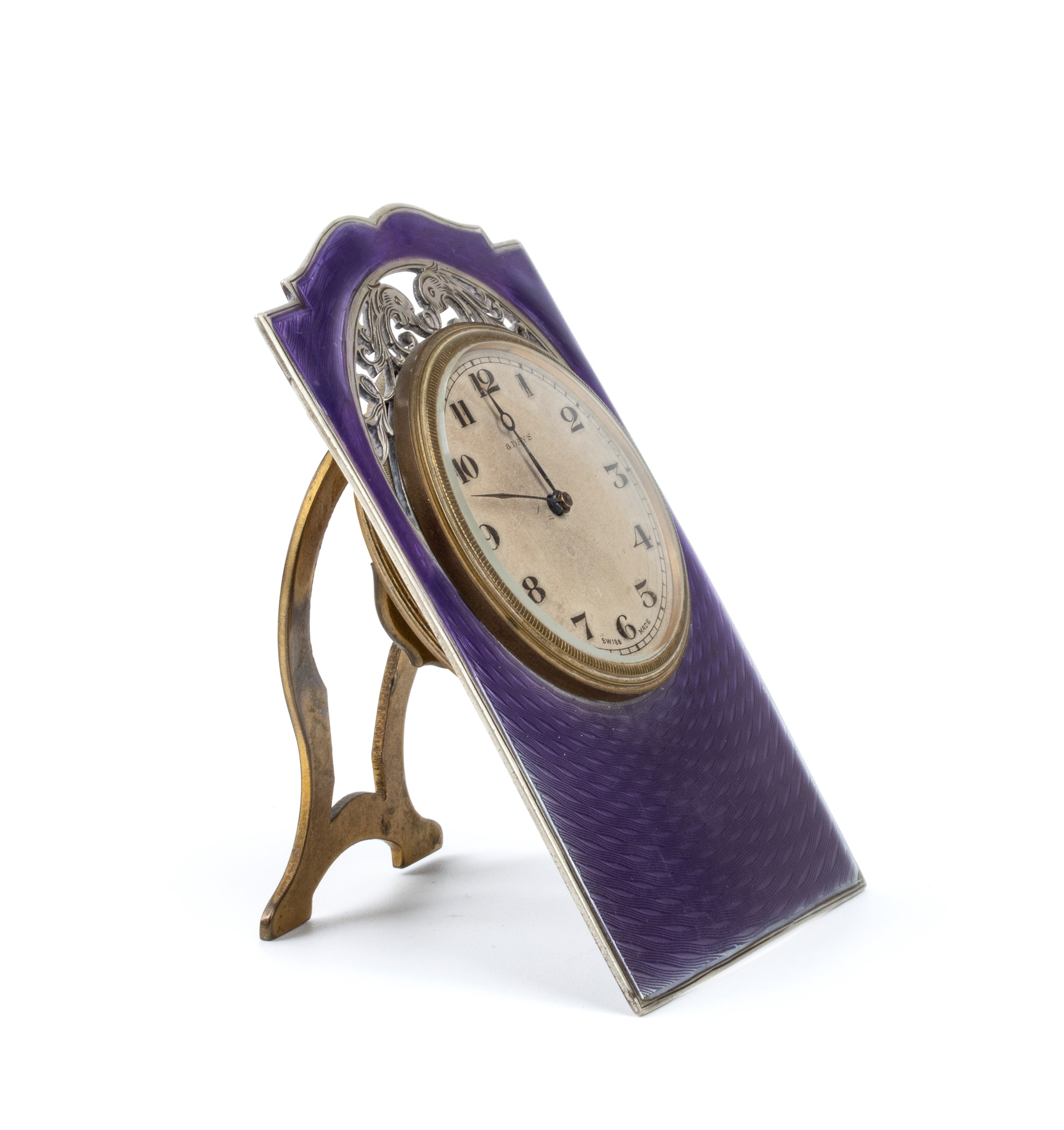 Orologio da Tavolo Art Déco in Argento e Smalti