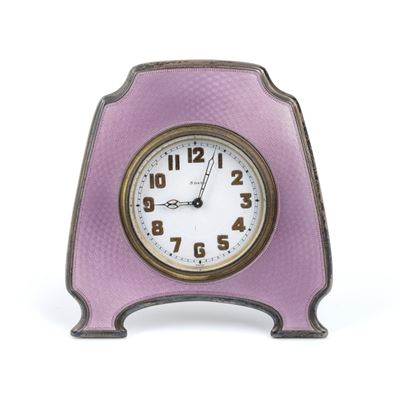 Orologio da Tavolo Art Déco in Argento e Smalti