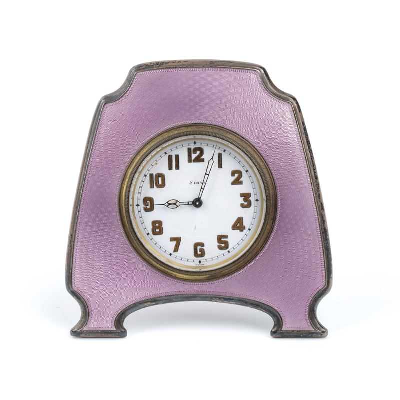 Orologio da Tavolo Art Déco in Argento e Smalti