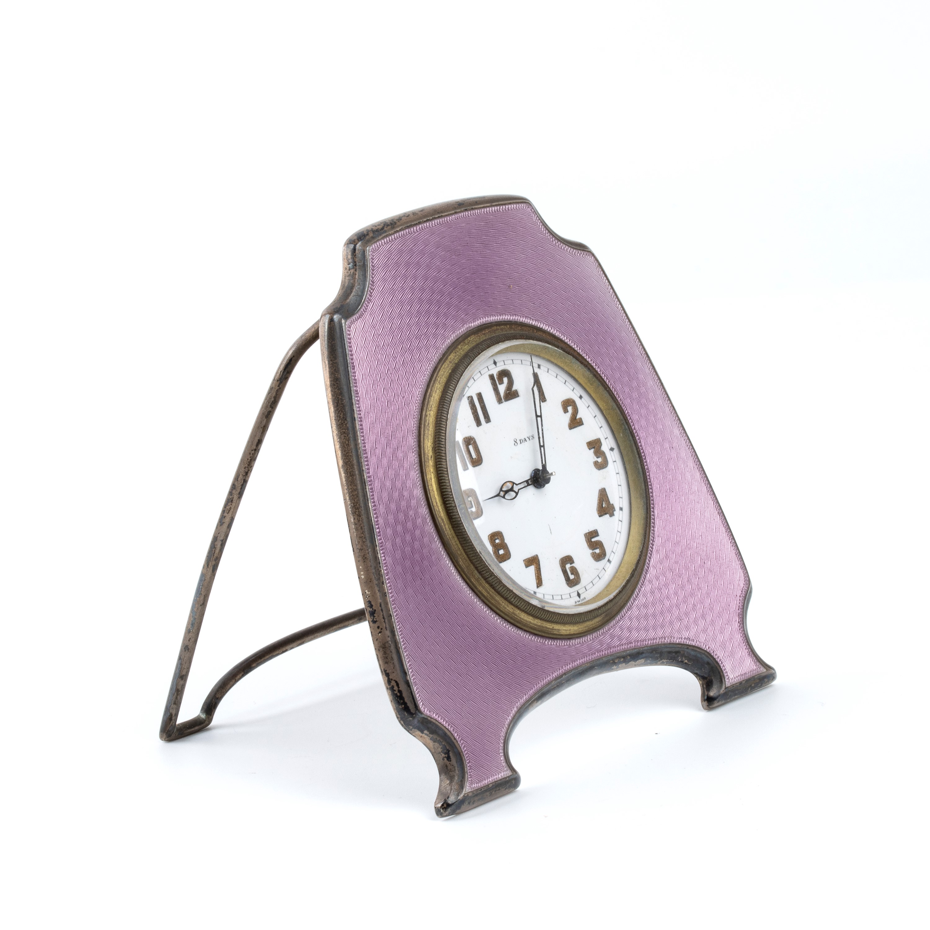 Orologio da Tavolo Art Déco in Argento e Smalti