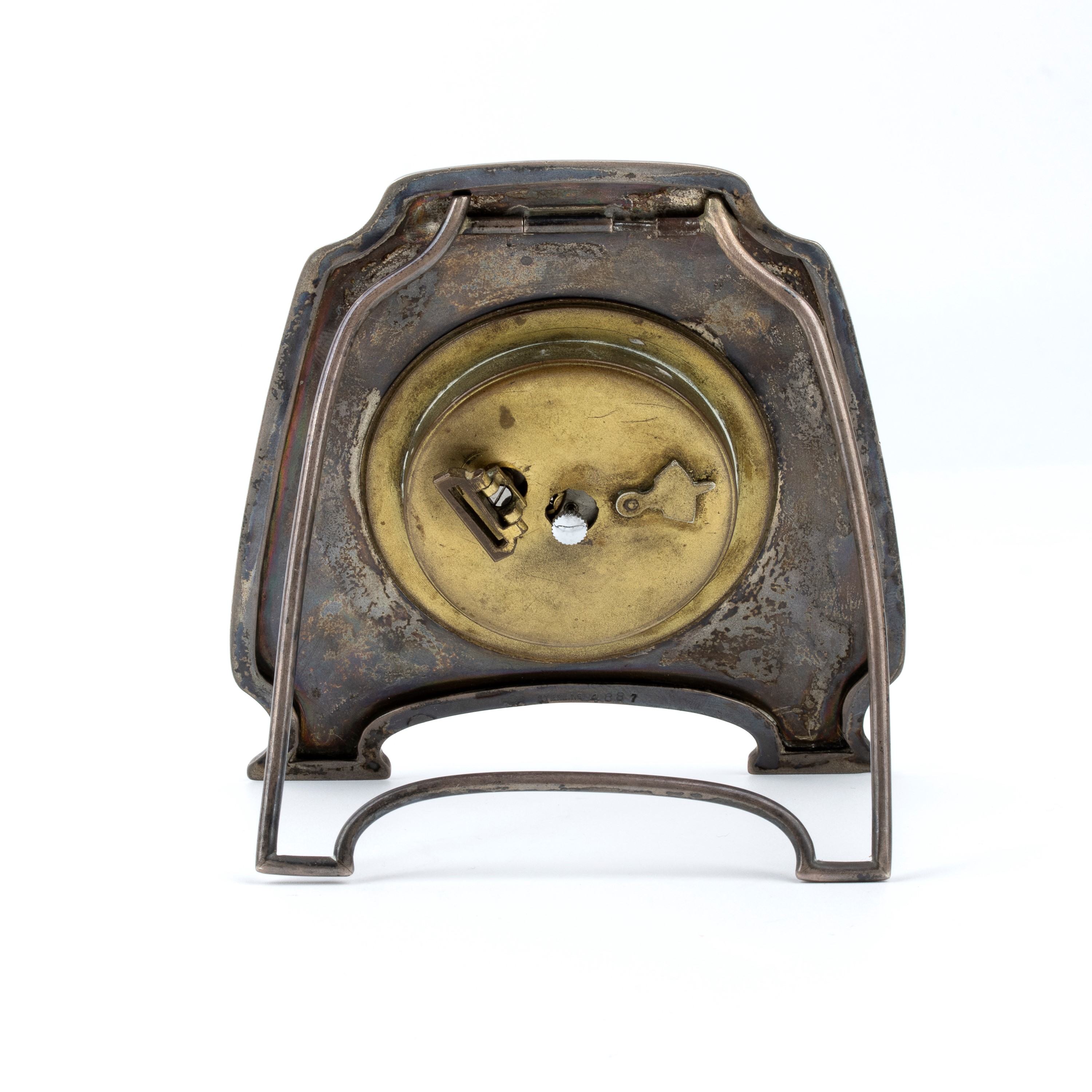Orologio da Tavolo Art Déco in Argento e Smalti