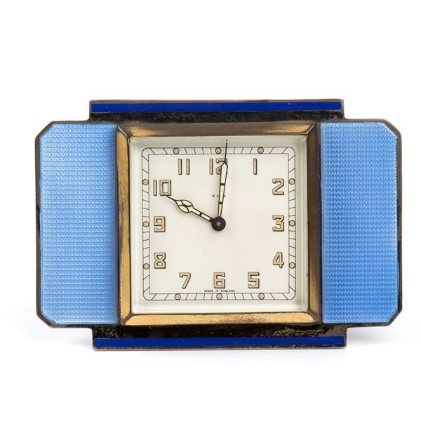 Smiths - Art Déco silver and enamels table clock