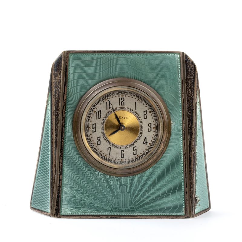 Orologio da tavolo Art Déco in argento e smalti