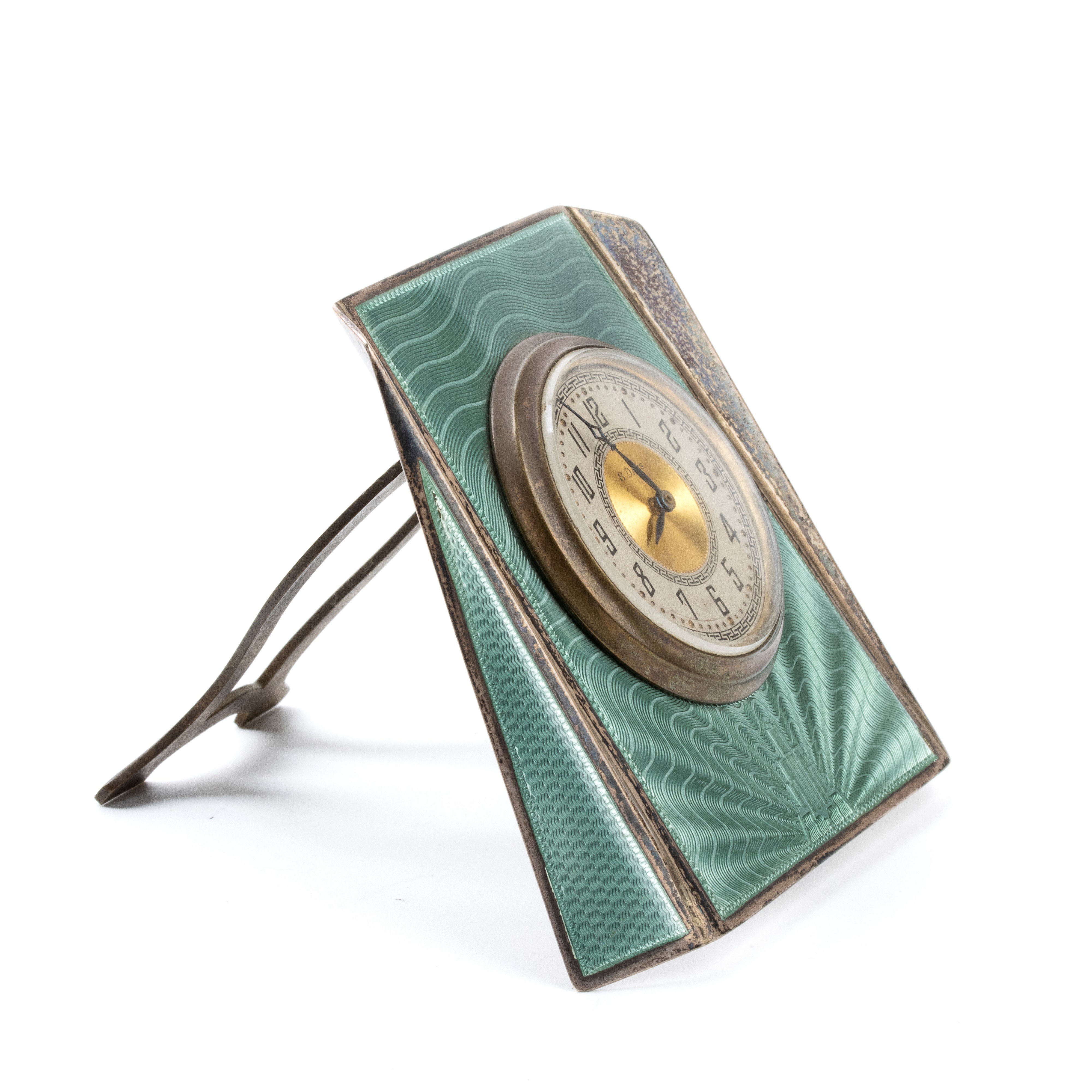 Orologio da tavolo Art Déco in argento e smalti