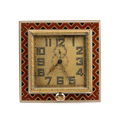 Orologio Sveglia da Tavolo Art Déco in Metallo Dorato e Smalti Policromi