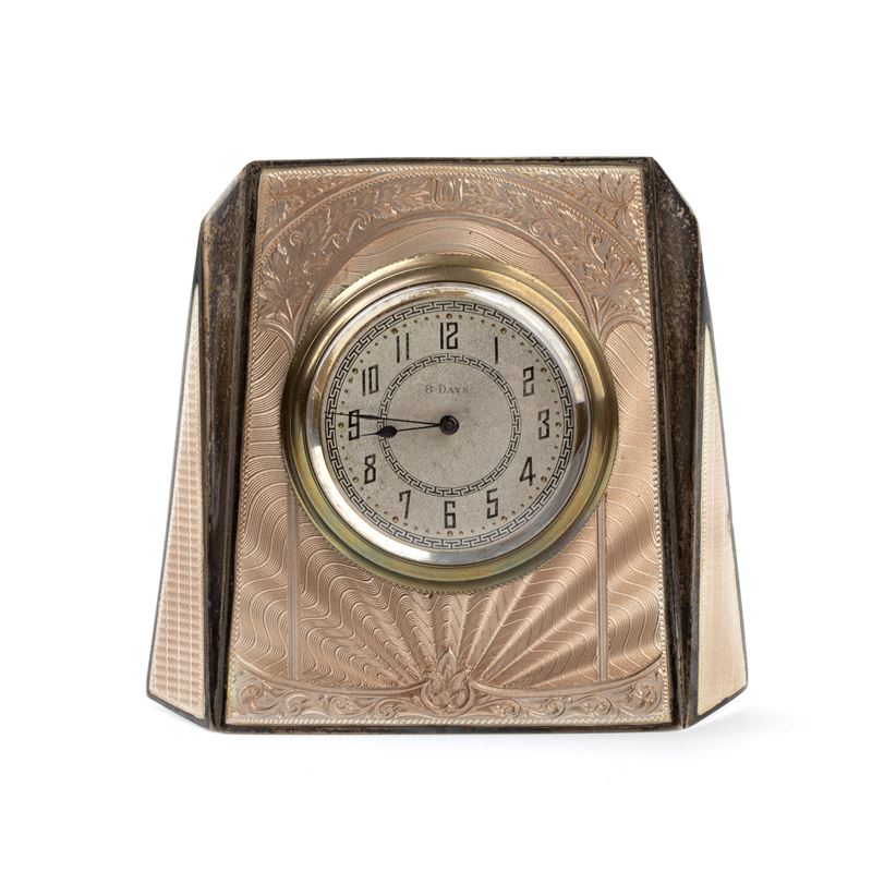 Orologio da tavolo Art Déco in argento e smalti