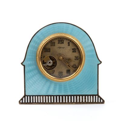 Orologio da Tavolo Art Déco in Metallo Dorato e Smalti