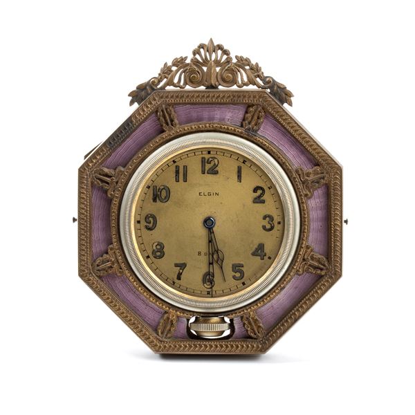 Elgin - Art Déco brass and enamels table clock