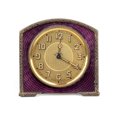 Orologio da Tavolo Art Déco in Metallo Dorato e Smalti