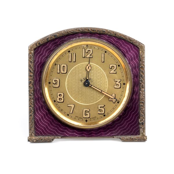 Art Déco gilded and enamels table clock