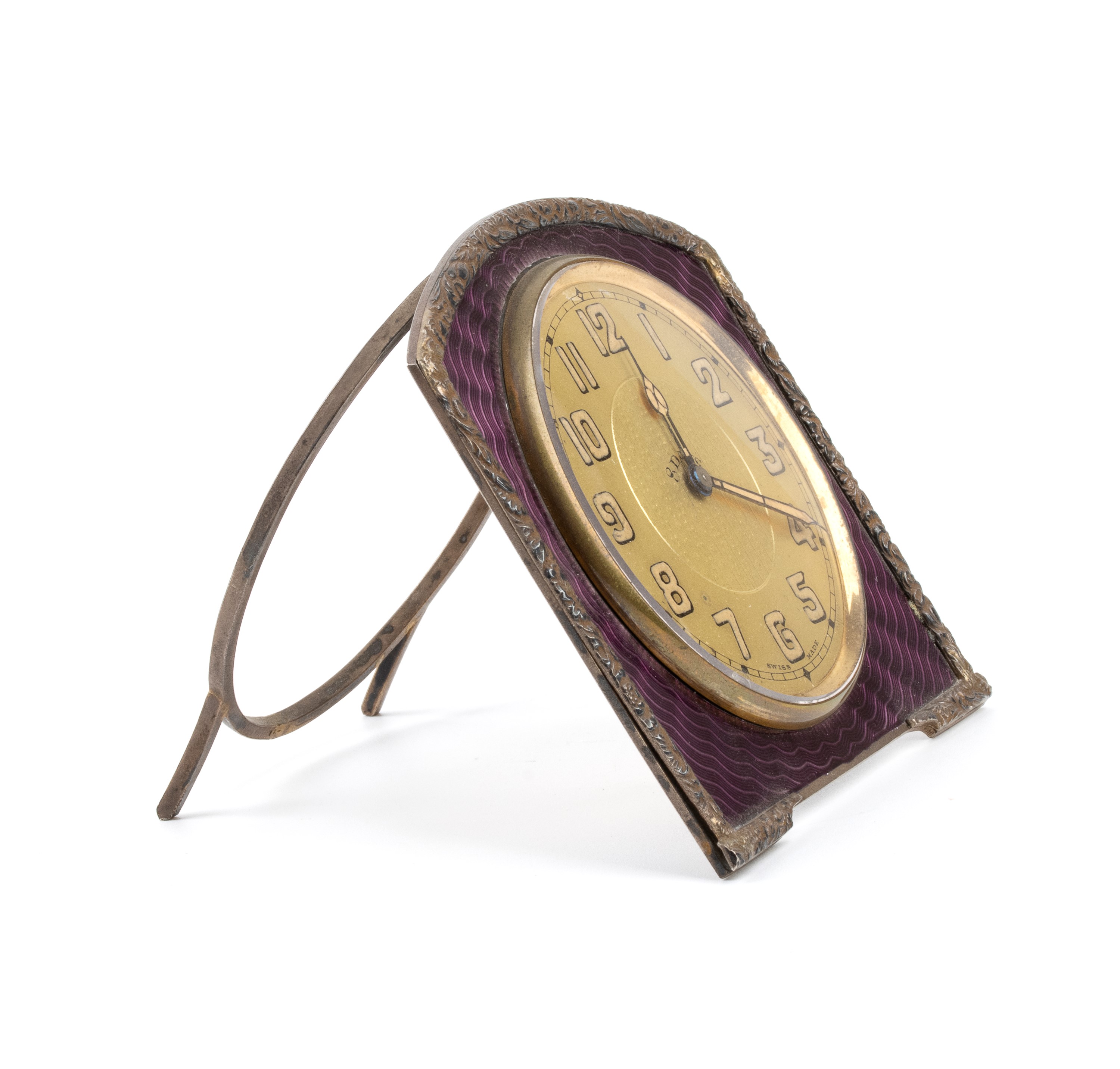 Orologio da Tavolo Art Déco in Metallo Dorato e Smalti