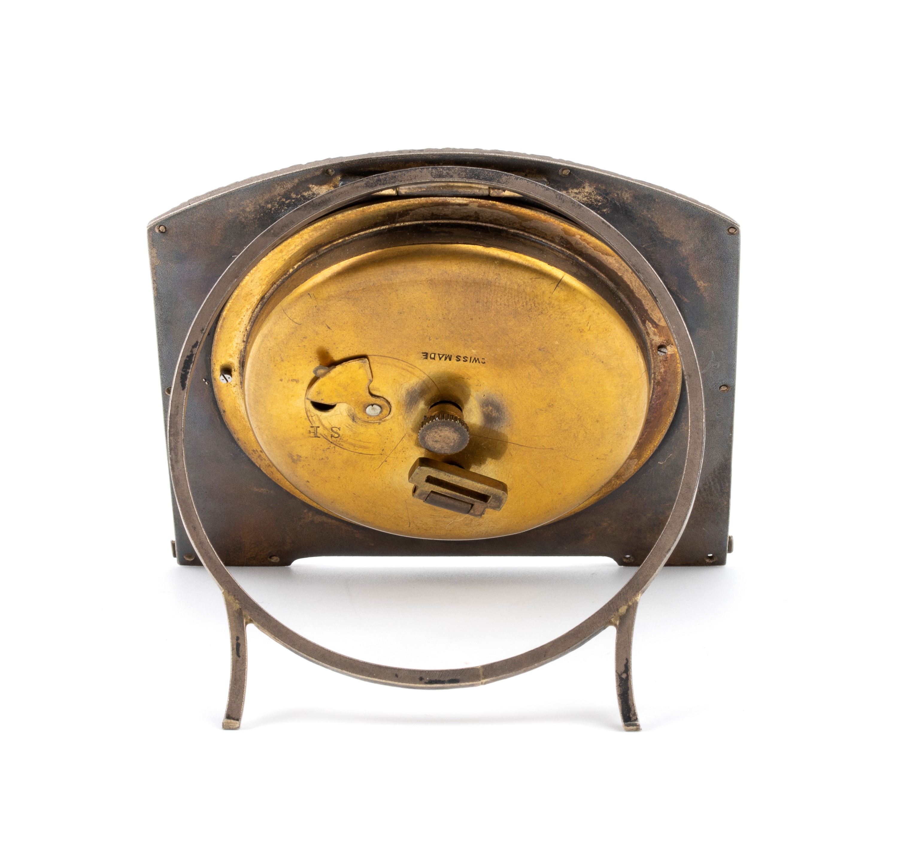Orologio da Tavolo Art Déco in Metallo Dorato e Smalti