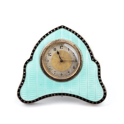 Orologio da Tavolo Art Déco in Argento e Smalti