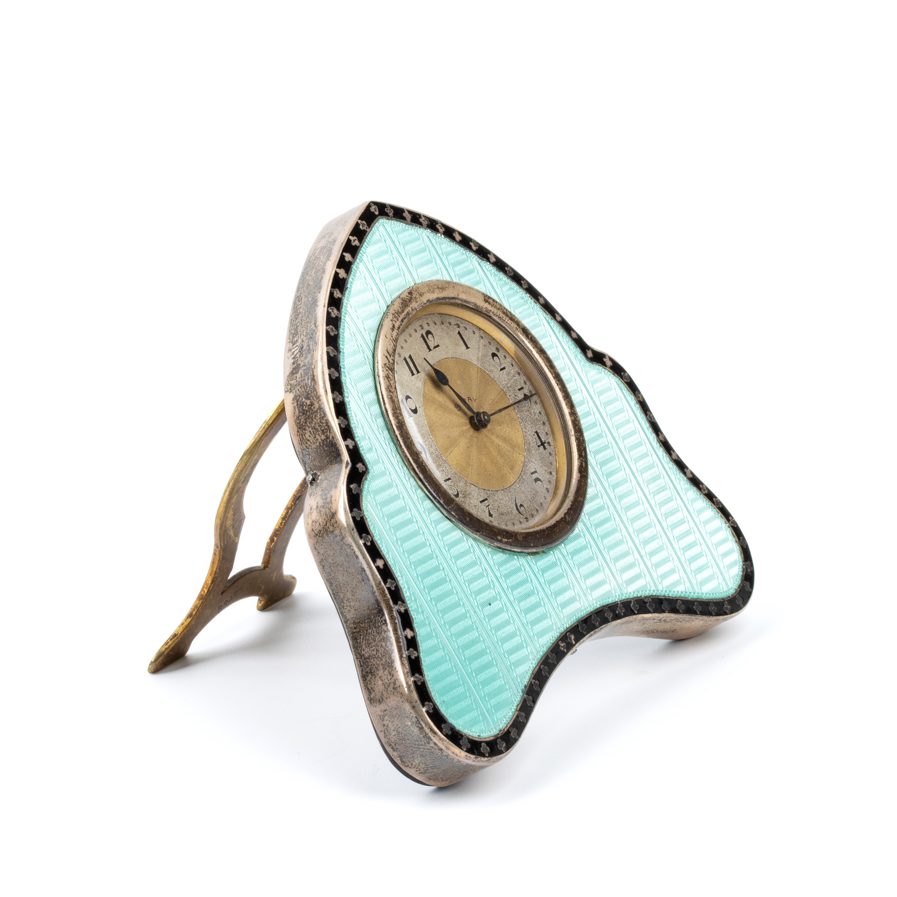 Orologio da Tavolo Art Déco in Argento e Smalti