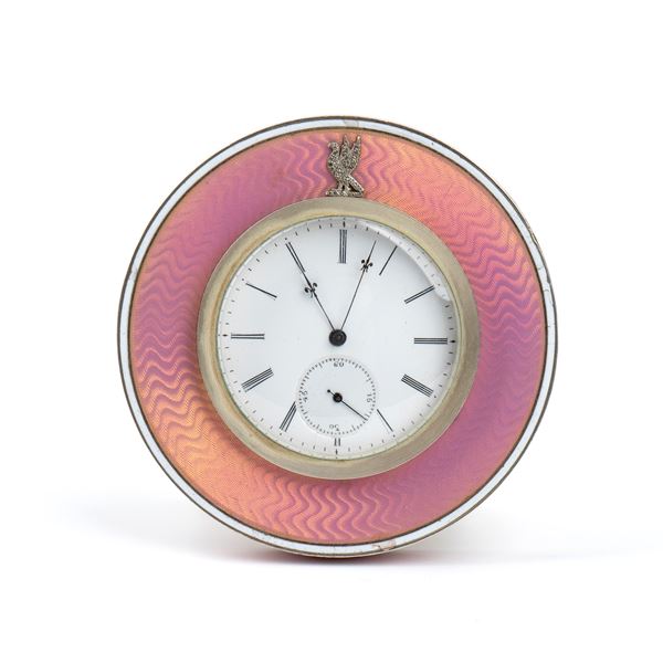 Art Déco sterling silver and enamels table clock