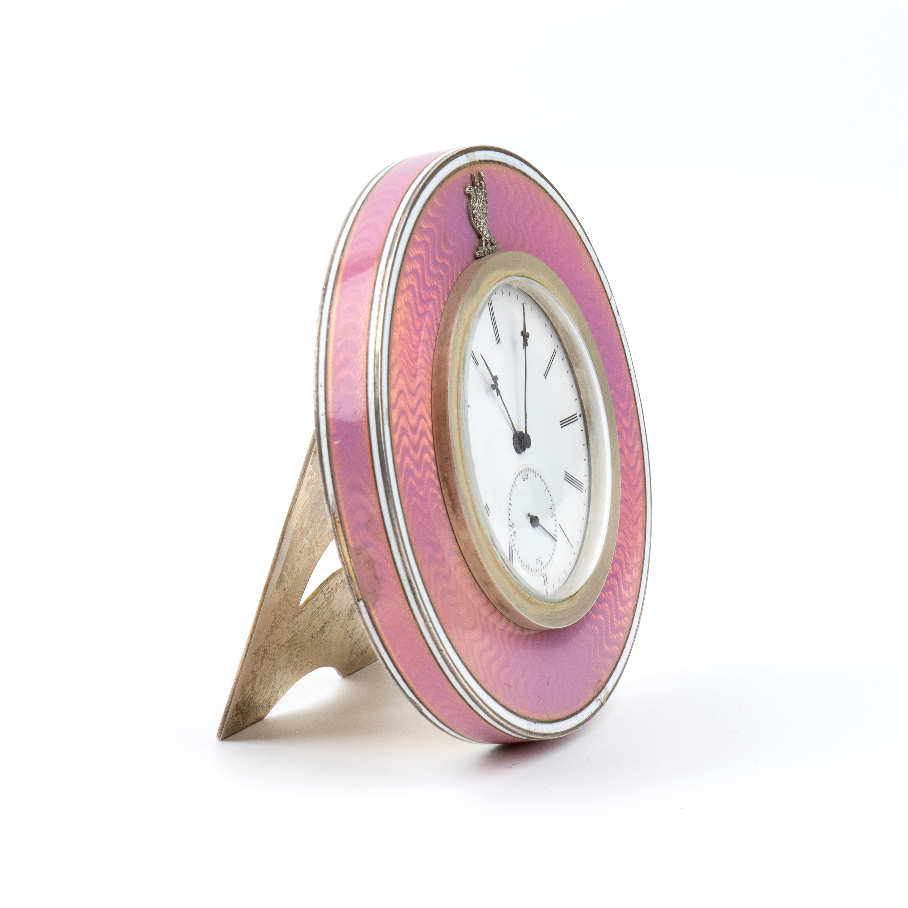 Orologio da Tavolo Art Déco in Argento e Smalti