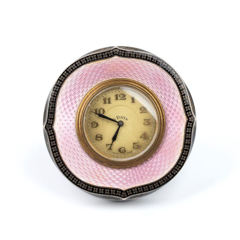 Orologio da tavolo Art Déco in argento e smalti