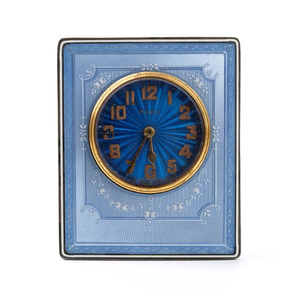 Hase, G&#232;neve - Art Déco silver and enamels table clock