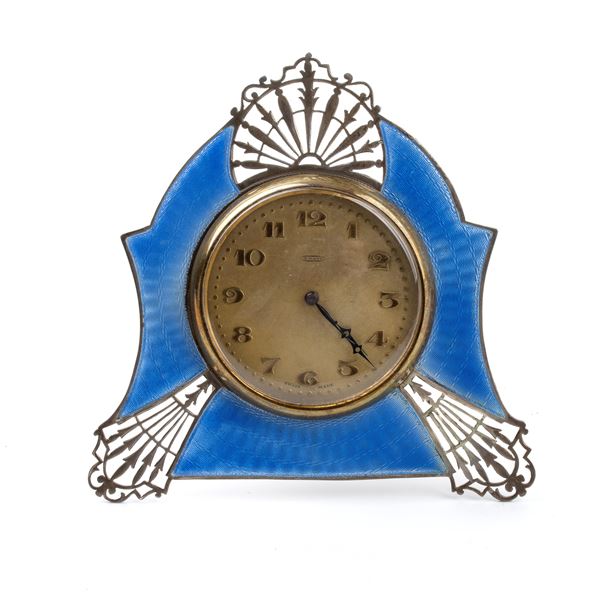 Adie Brothers Ltd. - Art Déco sterling silver and enamels table clock