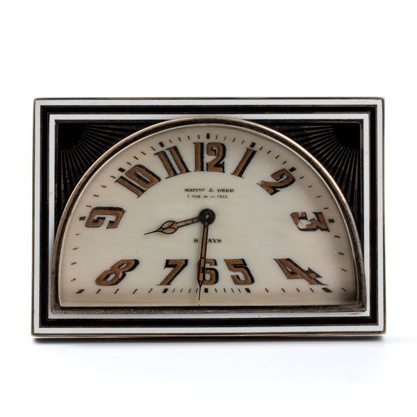 MAPPIN &amp; WEBB - London &amp; Paris - Art Déco silver and enamels table clock