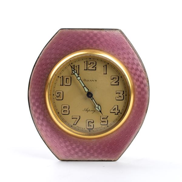 Asprey &amp; Co Ltd - Art Déco sterling silver and enamels table clock