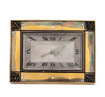 Orologio da Tavolo Art Déco in Argento e Smalti