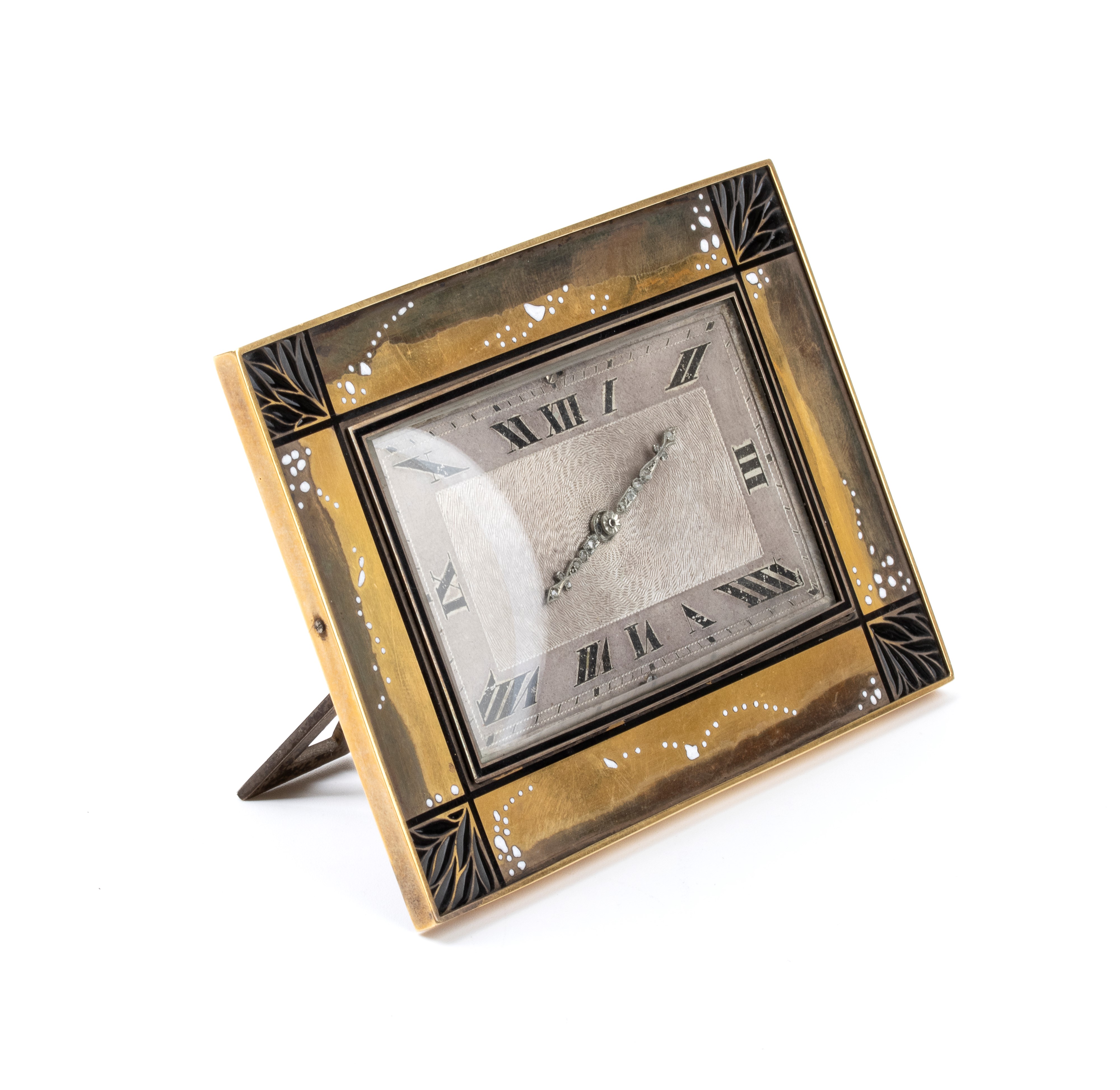 Orologio da Tavolo Art Déco in Argento e Smalti