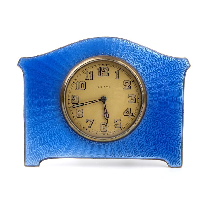 Orologio da tavolo Art Déco in argento e smalti