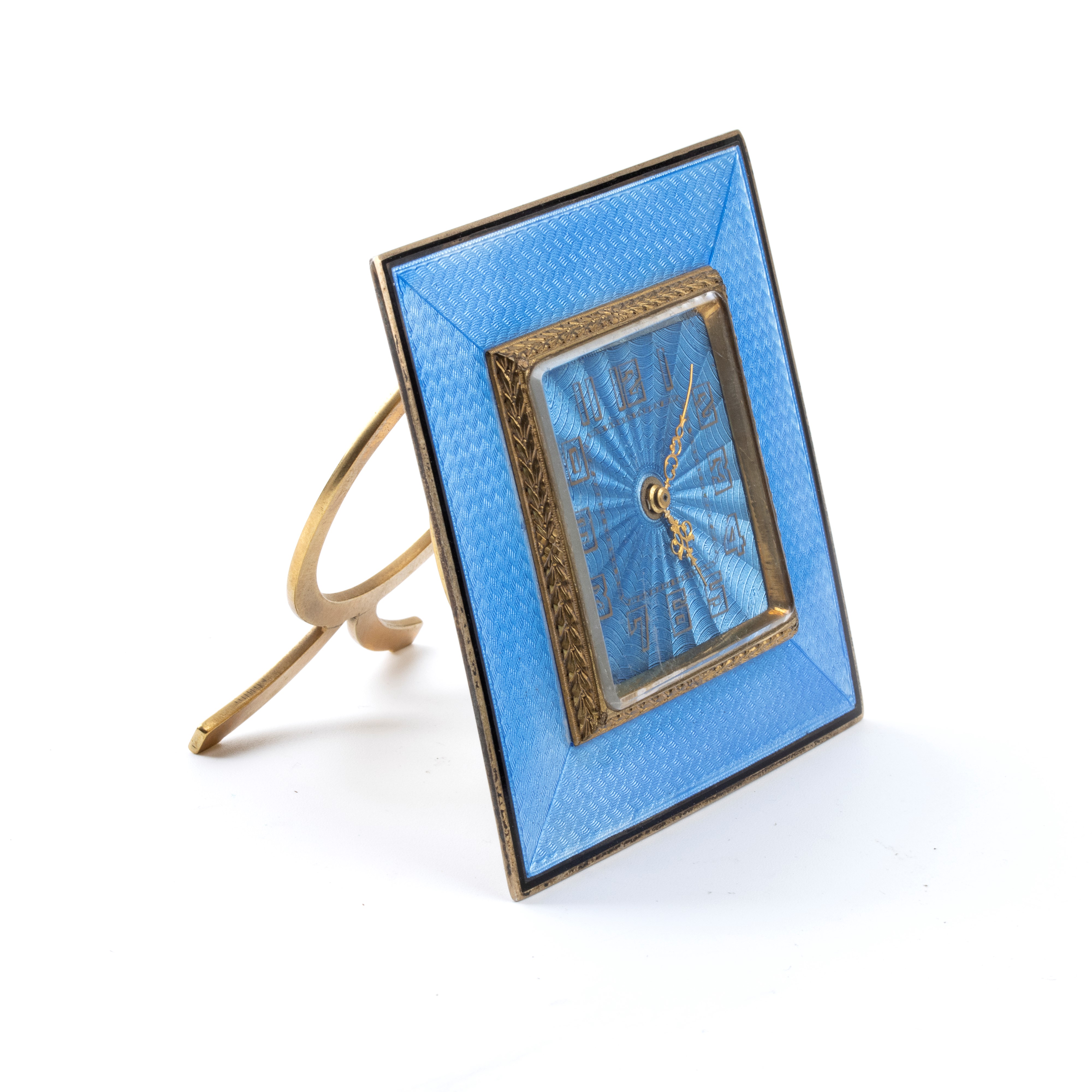 Orologio da Tavolo Art Déco in Argento e Smalti