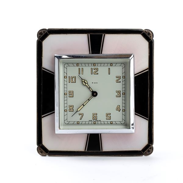 Adie Brothers Ltd. - Art Déco sterling silver and enamels table clock