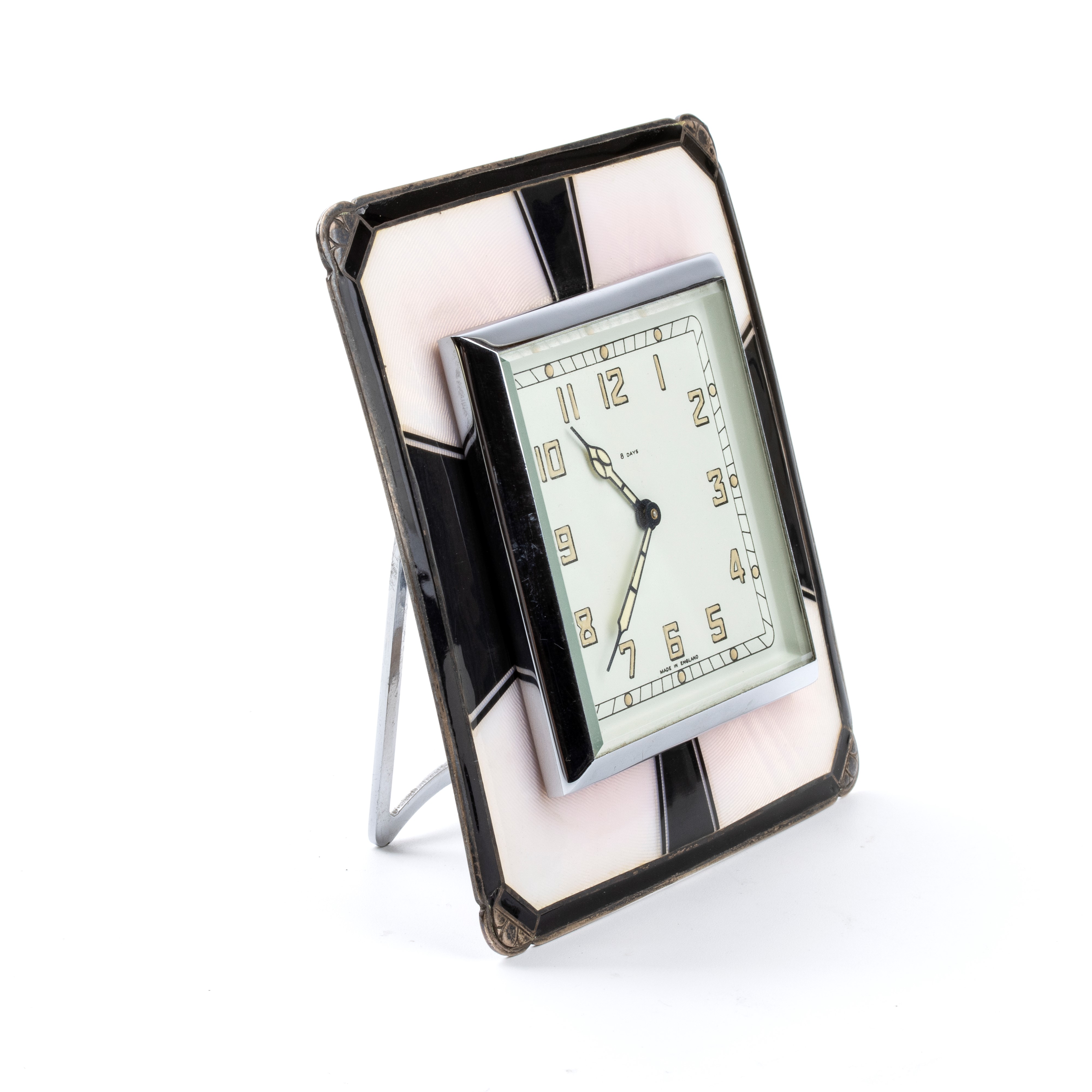 Orologio da tavolo Art Déco in argento e smalti