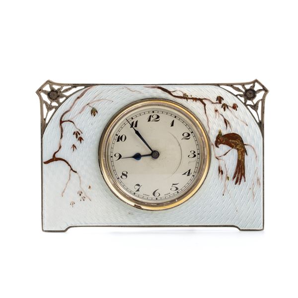 Albert Carter - Art Déco sterling silver and enamels table clock