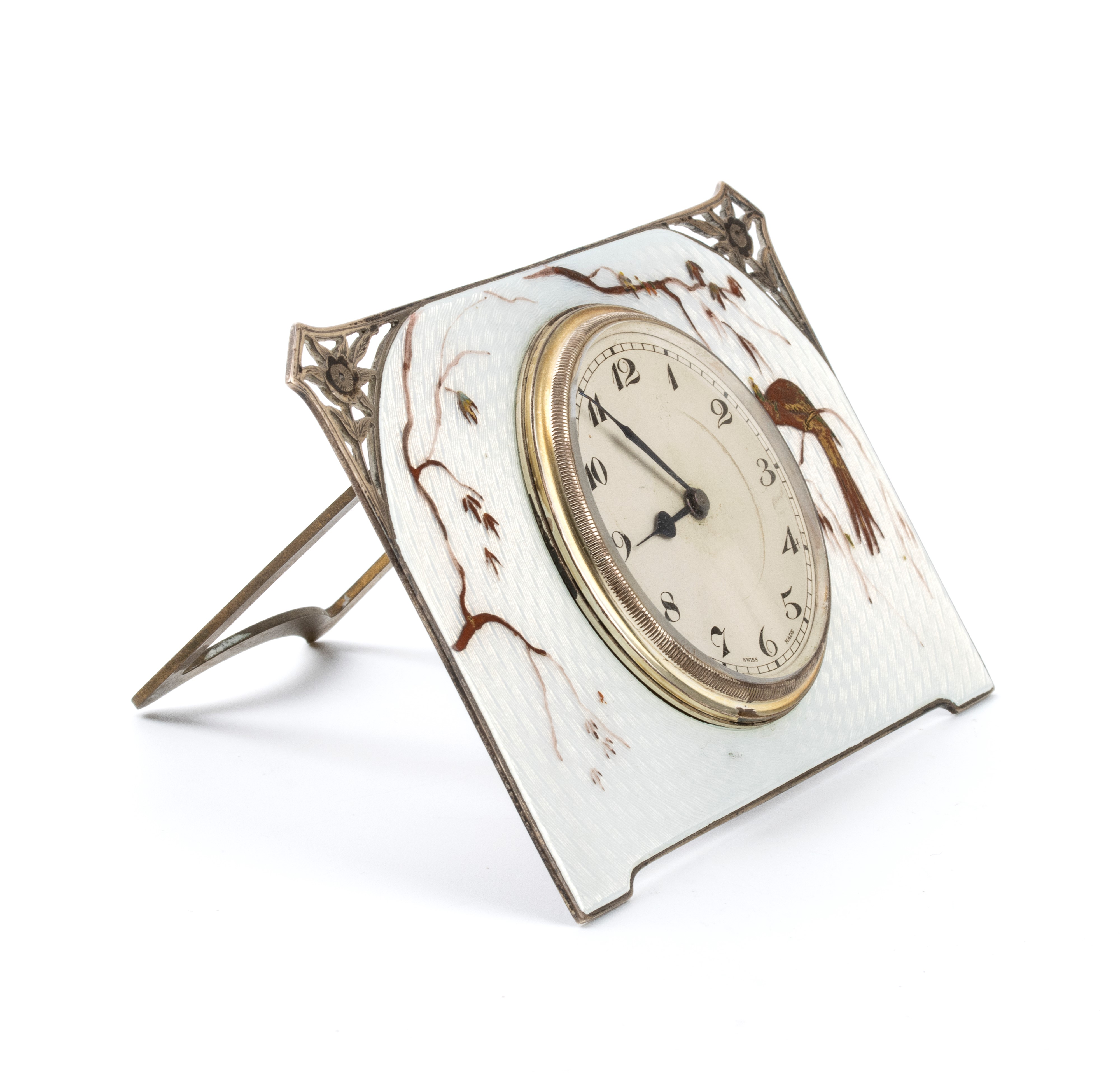 Orologio da tavolo Art Déco in argento e smalti